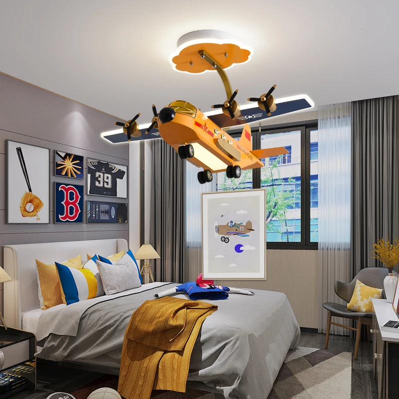Детский дизайн самолета, подвесной светильник L70cm, светодиодные подвесные светильники Decora серого и желтого цветов, светильник для детской спальни