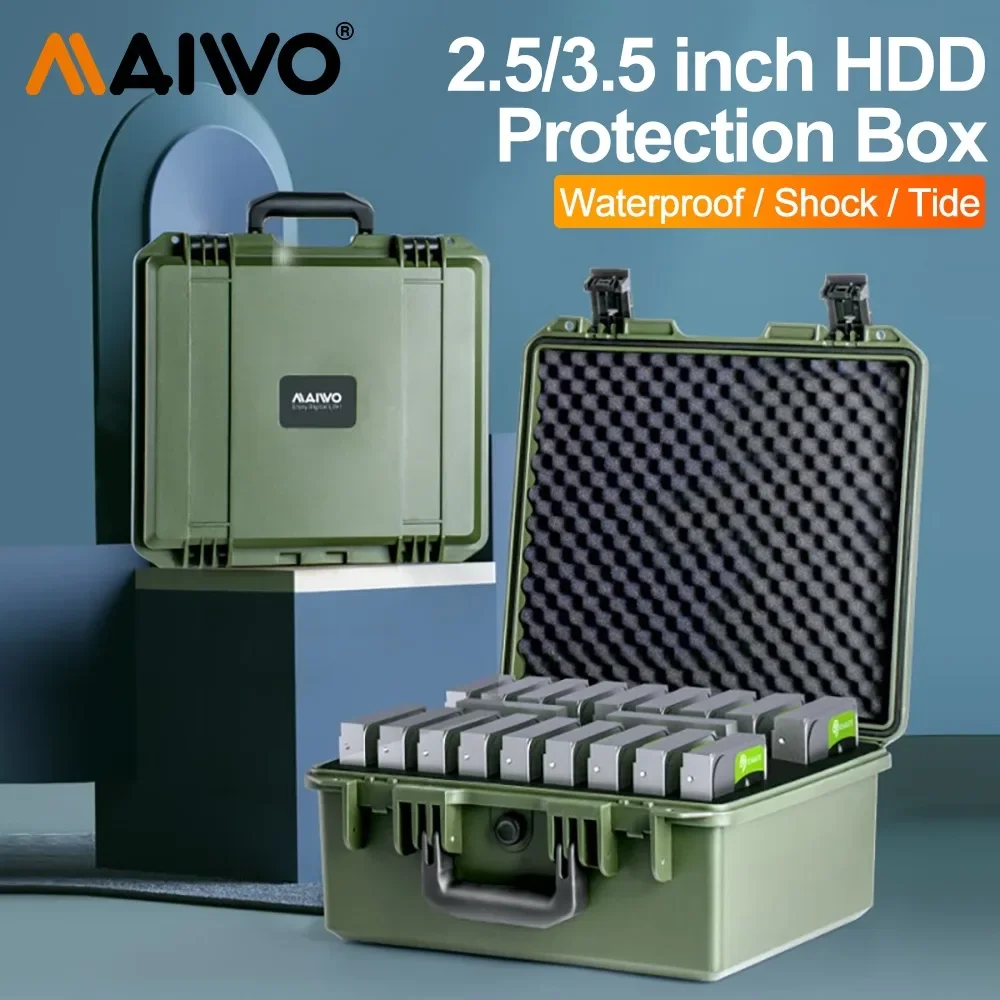 MAIWO 2,5 / 3,5-дюймовый ящик для защиты жесткого диска, портативный ящик для хранения с 20 отсеками, защита жесткого диска, противоударная защита шкафа