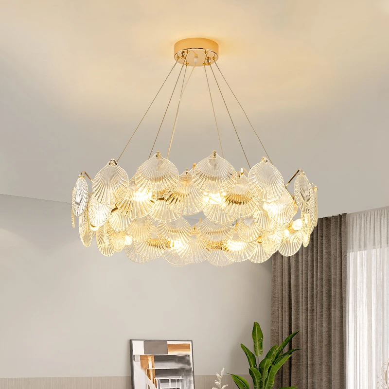 Французская гостиная Светодиодная люстра Shell Crystal Light Роскошная Простая Современная спальня Столовая Лампа Домашний Светильник для внутреннего освещения