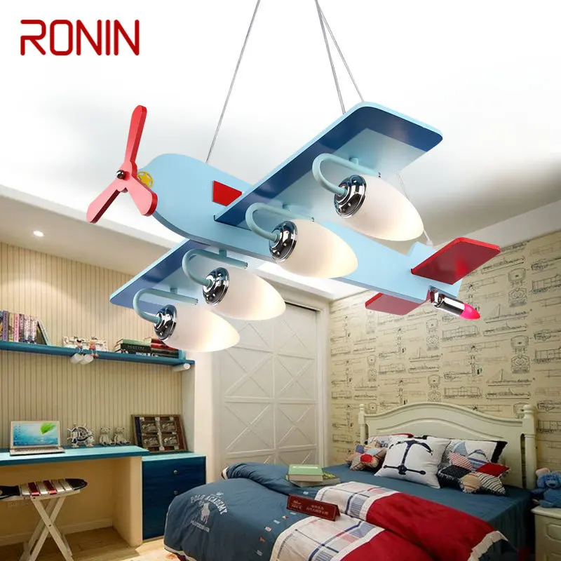 Подвесной светильник RONIN Children's Airplane, Винтажный светодиодный Современный креативный синий мультяшный светильник для декора Детской спальни Детского сада