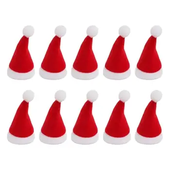 10шт Мини-Рождественские Шляпы для бутылок вина, Держатели столового серебра, Рождественские Шляпы, Шляпа Санта-Клауса, Рождественская шляпа, шляпа-нож, Рождественский декор  10