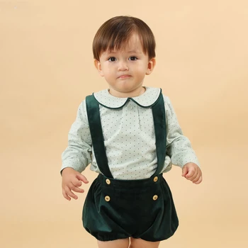 2023 Детская верхняя одежда, комплект испанской одежды для маленьких мальчиков, Рождественские наряды, зеленые велюровые шорты, хлопчатобумажные рубашки с длинными рукавами, одежда для мальчиков  10
