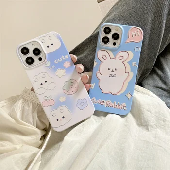Cute Hi Blue Rabbit Korea Film Жесткий Чехол Для Телефона iPhone14 13Pro 11 12 Xsmax XR Xs Пластиковая Полная Крышка Skinny Shell Protection  5