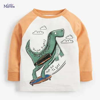 Little maven/ Хлопковая футболка с длинными рукавами для маленьких мальчиков 20223, новые модные весенне-осенние топы с динозаврами из мультфильмов для детей 2-7 лет  10