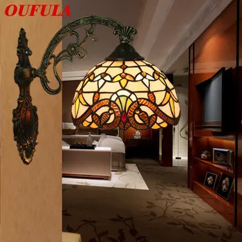 OUFULA Современный настенный светильник Tiffany LED для помещений Креативный Стеклянный бра в стиле Европейского барокко для домашнего декора гостиной спальни  10