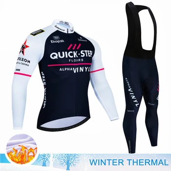 QUICK STEP Теплые зимние комплекты из термо-флиса для велоспорта, мужские комплекты для верховой езды, MTB Ropa Ciclismo, комплект с нагрудником, одежда для велоспорта  10