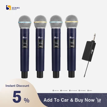 Senmi Z8 4-канальный беспроводной ручной микрофон Со светодиодным дисплеем для семейного караоке  5
