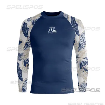 SPELISPOS Мужская рубашка для серфинга с длинным рукавом, Рашгард, защита от ультрафиолетового излучения, Базовый костюм для серфинга, купальники UPF 50 +, спортивная одежда для дайвинга.  5