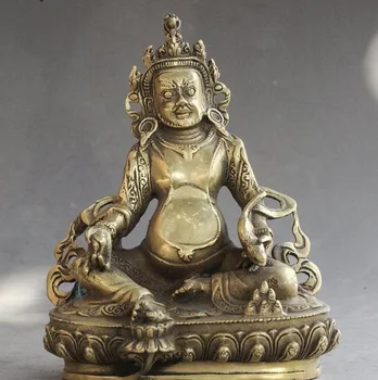 Tibetano Budismo Fane Asiento de Loto Amarillo Jambhala Riqueza Dios Estatua de Buda  10