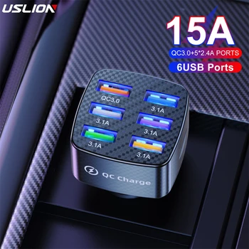USLION 75 Вт 6 Портов Автомобильное Зарядное Устройство Quick Charge 3,0 15A USB Зарядное Устройство Для iPhone 1411 Pro Samsung Xiaomi Huawei Зарядное Устройство Для Мобильного Телефона  5