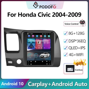 Автомагнитола Podofo 2Din Android10, мультимедийный видеоплеер для Honda Civic 2004-2009, GPS-навигация, автомагнитола Carplay, головное устройство для автостереографии,  10