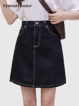 Весна-лето-осень, Короткая джинсовая юбка большого размера, Женская новинка, Тонкая мини-юбка трапециевидной формы с высокой талией для девочек  10