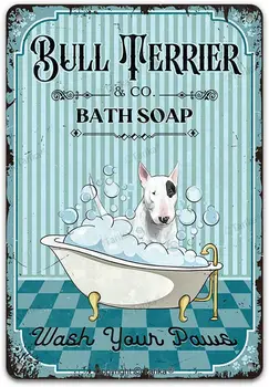 Винтажная металлическая жестяная вывеска для собак Bull Terrier Co. Мыло для ванны, Вымойте лапы, Забавная милая собака, щенок, художественная печать для домашних животных, плакат  10