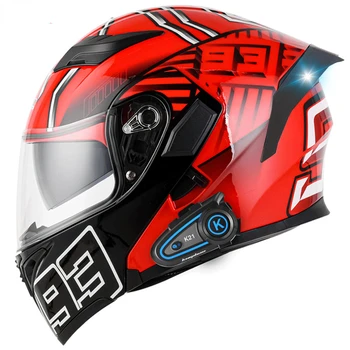 Двухобъективный шлем для подтяжки лица для мотоциклов, долговечный Bluetooth-шлем, домофон для двоих, крутой Мотоциклетный полный шлем  10