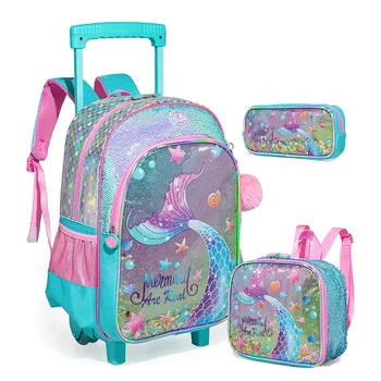Детский школьный ролик, 17-дюймовый школьный рюкзак на колесиках с блестками для девочек, дорожная сумка для багажа, чемодан на колесиках для девочек  10