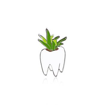 Забавная булавка с зубной эмалью в горшочке, Милая Зеленая травка, Брошь для зубов, значок, Стоматологические украшения, подарки для врача-стоматолога  10