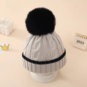 Зимняя шапка для новорожденных CHQCDarlys, вязаная теплая мягкая шапочка, милая вязаная шапочка-бини с помпоном для новорожденных мальчиков и девочек  10