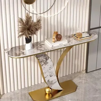 Итальянский минималистский Сланцевый консольный столик Входная мебель для гостиной Современный дизайн-отель Роскошный коридор Узкий приставной столик E  10
