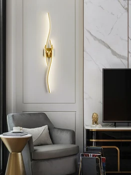 Креативный золотой длинный современный дизайнерский настенный светильник для домашнего освещения Бра для гостиной вестибюль отеля  4