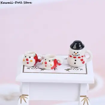 Кукольный домик в миниатюре 1: 12, Набор рождественских керамических Чашек и горшков, Кукольная Кофейная Чашка для чая, Аксессуар для кукольного домика, Белый  4