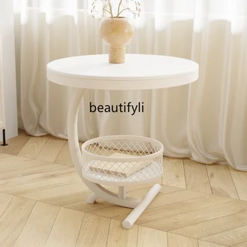 Легкий Роскошный диван для гостиной, приставной столик, современный минималистичный креативный чайный столик, круглый двухслойный стол для хранения мебели  5
