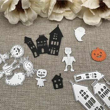 Металлические режущие штампы с призраком дома на Хэллоуин, трафареты для тиснения бумажных карточек в альбомах для скрапбукинга своими руками  5
