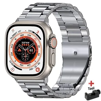 Металлический Ремешок для Apple Watch band 44 мм Ultra 49 мм 45 мм 42-40 мм-41 мм Браслет-звено из нержавеющей Стали iWatch series 9 8 7 6 5 4 3 se  10