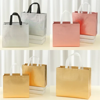 Модные сумки для покупок, женские золотые подарочные пакеты, лазерная складная Эко-сумка многоразового использования, водонепроницаемые тканевые нетканые сумки  5
