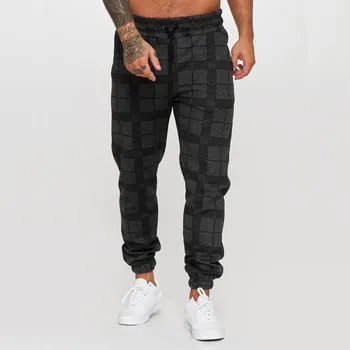 Мужская новая уличная одежда для бега, черные полосатые клетчатые брюки, спортивные брюки, мужские повседневные брюки-карго, винтажные прямые спортивные длинные брюки  10