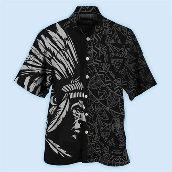 Мужская этническая рубашка Harajuku с кубинским воротником в стиле 3D викинг, винтажные мужские рубашки с хай-стрит, футболка с коротким рукавом Crusaders, лето  10