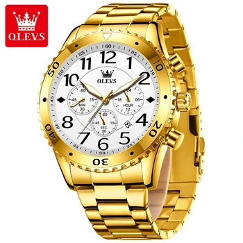 Мужские часы OLEVS с большим циферблатом из арабских цифр, оригинальные наручные часы для мужчин, хронограф, 24-часовая дата, водонепроницаемые, светящиеся  10