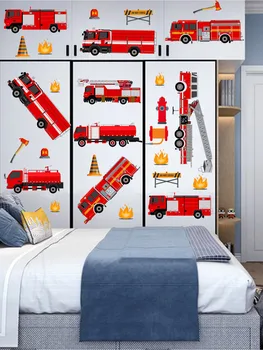 Мультяшная настенная наклейка на красную пожарную машину для украшения детской спальни и гостиной, съемный материал ПВХ  10
