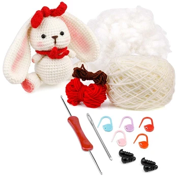 Набор для вязания Кролика своими руками из белой пряжи Принадлежности для рукоделия с пряжей для вязания Спицами Плюшевая кукла  5