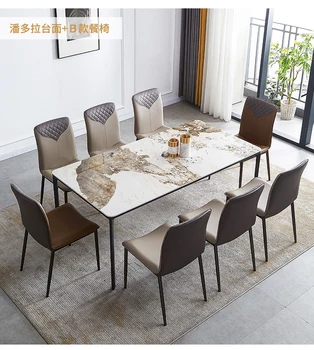 Очень простая комбинация шиферного стола и стула, обеденный стол из бытового алюминиевого сплава, ресторанный светлый экстравагантный мрамор  10