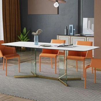 Прямоугольный стол в итальянском стиле, Массивная рама из закаленного стекла, большая мебель для квартиры, круглые углы, Кухонная мебель  5