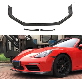 Разветвители для губ на переднем бампере из настоящего углеродного волокна, крышки чашек для Porsche 718 Cayman Boxster 2016-2021  5
