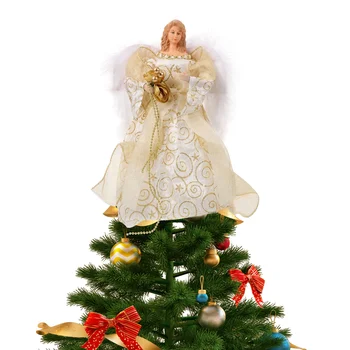 Рождественская елка, золотая фигурка Ангела, Плюшевая Статуэтка куклы-ангела, Рождественская елка, украшение для новогодней вечеринки  10