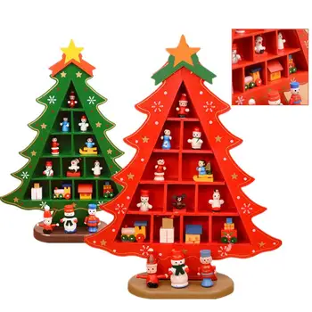 Рождественские украшения, деревянная Рождественская елка, креативный макет сцены, трехмерное украшение рабочего стола Красного Рождественского стола  5