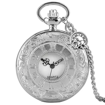 Роскошные серебряные мужские карманные часы с цифровым циферблатом, Тонкая цепочка с римской биркой, высококачественные подвесные часы, Драгоценный сувенир, подарок  10