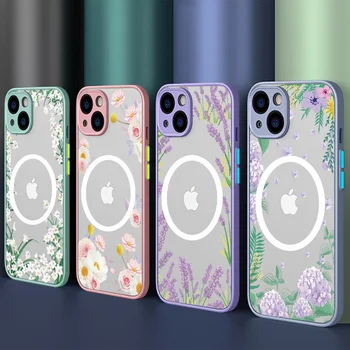 Роскошный магнитный чехол для Magsafe Cute Flower Case для Coque iPhone 14 13 12 Pro Max 11 14pro с ударопрочной матовой твердой задней крышкой  5