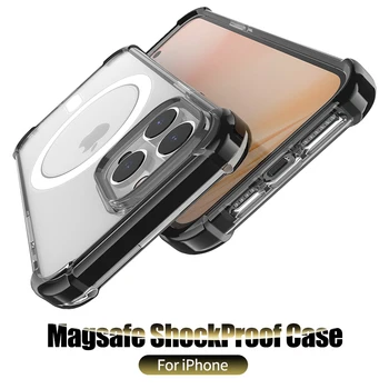 Роскошный Противоударный Магнитный Чехол Для Беспроводной Зарядки Magsafe На iPhone 14 13 12 11 Pro Max 14 Plus с Прозрачным Мягким Силиконовым Покрытием  5
