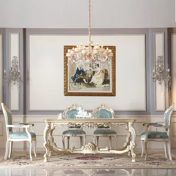 Французская мебель для гостиной, обеденный стол и стул, европейская ручная роспись золотой фольгой, обеденный стол и стул в сочетании  5