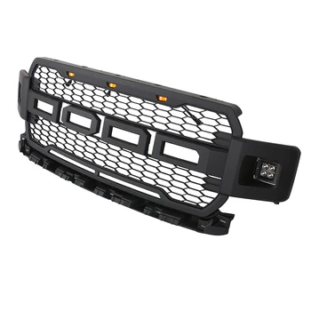Черная РЕШЕТКА из ЯЧЕИСТОЙ сетки со светодиодами для кабины + внедорожные фары Подходят для 18-20 Ford F150  10
