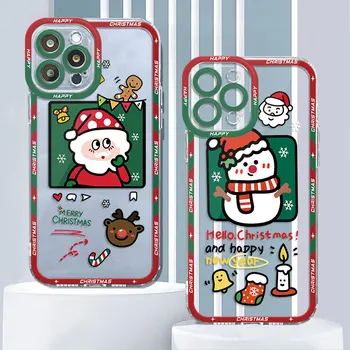 Чехол для Телефона Apple iPhone 11 14 Pro 8 15 Plus XR 13 Pro Max 12 Mini X XS SE 7 6s Рождественский Мультяшный Чехол для Новогоднего Подарка  5