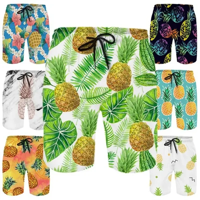 Короткие штаны с тропическим 3D принтом в виде ананаса Гавайские пляжные шорты Крутые мужские шорты для серфинга Детские быстросохнущие плавки