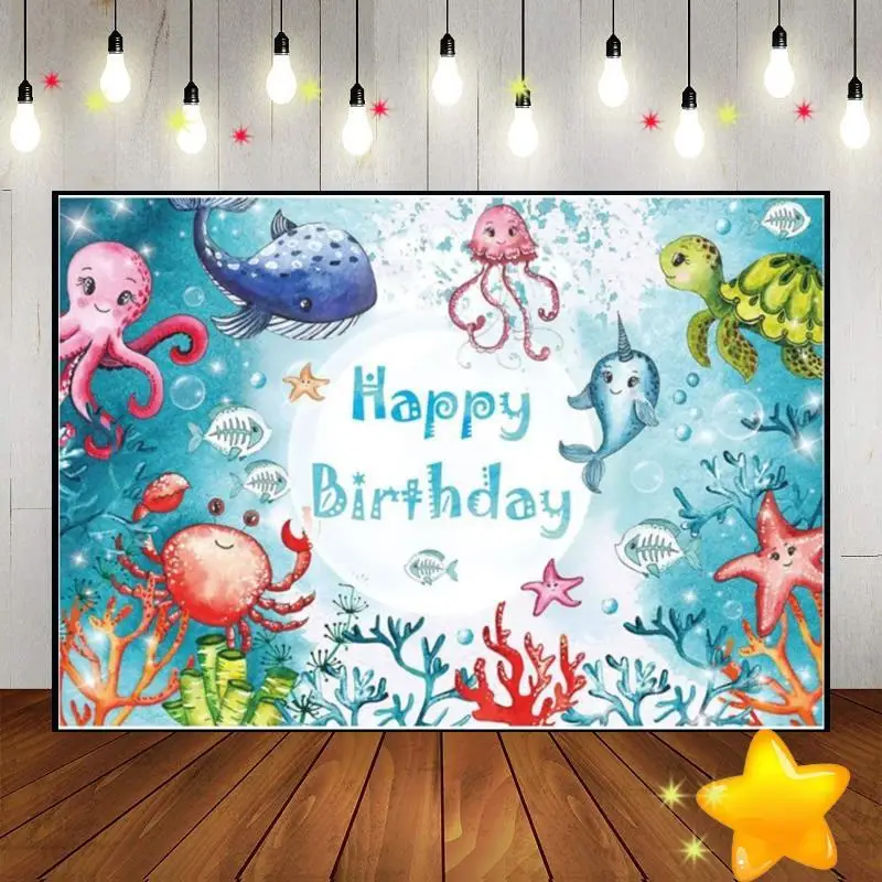 Кит под водой, океанский краб, Синий морской пользовательский фон для дня рождения, украшение для вечеринки, фото Game Boy Baby Shower