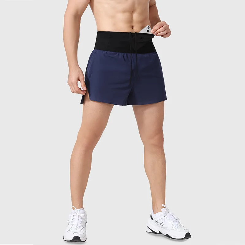 Летние спортивные шорты Мужские с карманом на высокой талии Водонепроницаемые быстросохнущие дышащие нейлоновые штаны для марафона и фитнеса 3 четверти