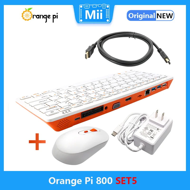 Orange Pi 800 + Блок питания 5V4A Type-C + Беспроводная Мышь + Кабель HDMI, Портативный Мини-ПК RK3399 4K HD Wifi + Комплект игровой клавиатуры BT 5.0