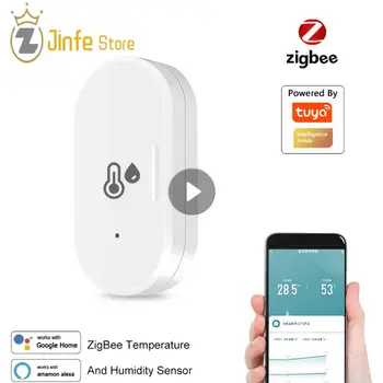 1 шт. Умный датчик температуры и влажности Zigbee Tuya, работающий на батарейках, ZigBee Умный дом, семейная безопасность, Работа с Alexa Home Google  4