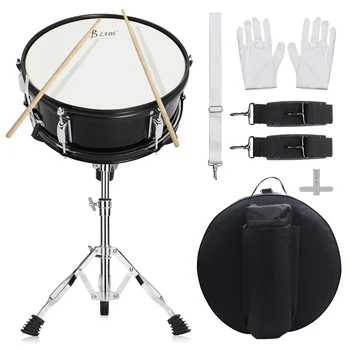 14-дюймовая черная барабанная установка для малого барабана, ударный инструмент, Джазовая ударная установка с сумкой, подставкой и ремешком, Аксессуар для начинающих практиковаться  5